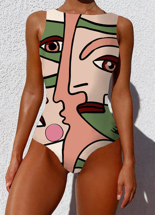 One-piece Vintage Abstract Print Lady Summer Push Up Swimsuit