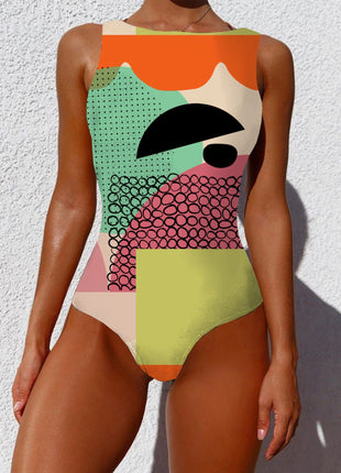 One-piece Vintage Abstract Print Lady Summer Push Up Swimsuit