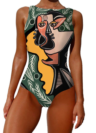 One-piece Vintage Abstract Print Lady Summer Push Up Swimsuit