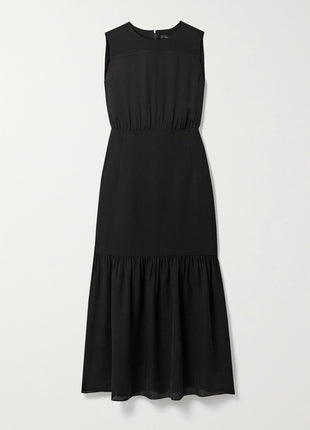 Round Neck Sleeveless Pleated Black Hip Dress