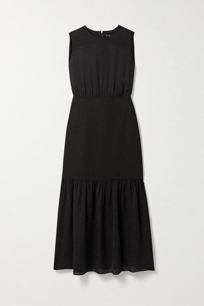 Round Neck Sleeveless Pleated Black Hip Dress