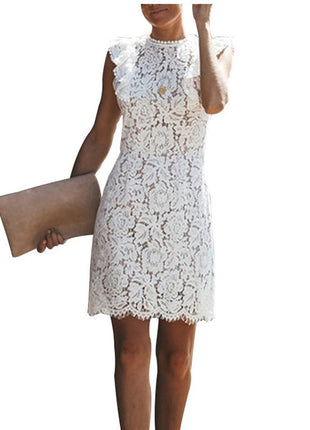 Lace Round Neck Sleeveless High Waist Dress