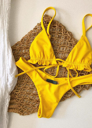 Ruffle Strap Solid Color Bikini Swimsuit