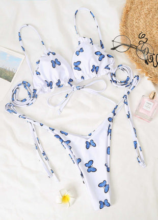 New Butterfly Print Lace Thong Bikini Swimsuit