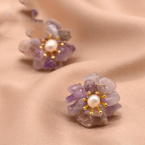 Natural Stone Pearl Flower Earrings