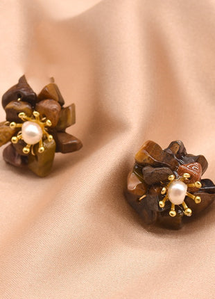 Natural Stone Pearl Flower Earrings