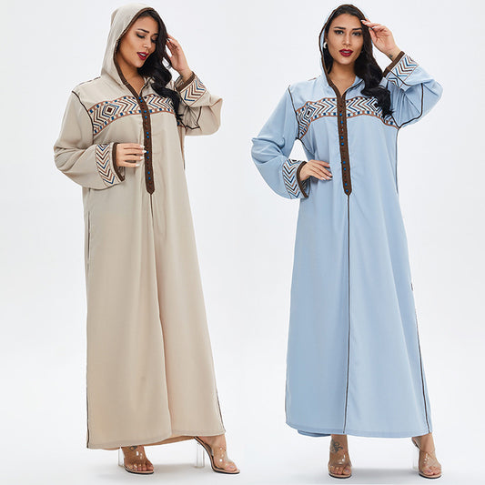 Rayon Woven Embroidery Hooded Dress