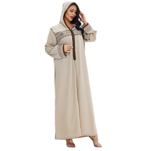 Rayon Woven Embroidery Hooded Dress