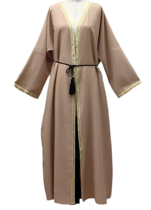 Long Ribbon Golden edge Light Abaya