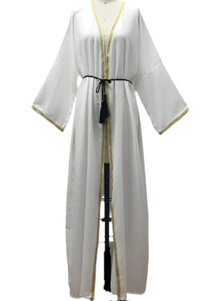Long Ribbon Golden edge Light Abaya