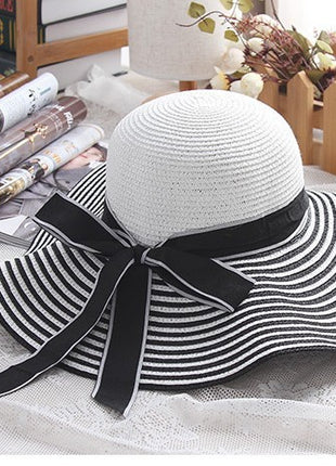 Korean Wind Black White Striped Bowknot Hat