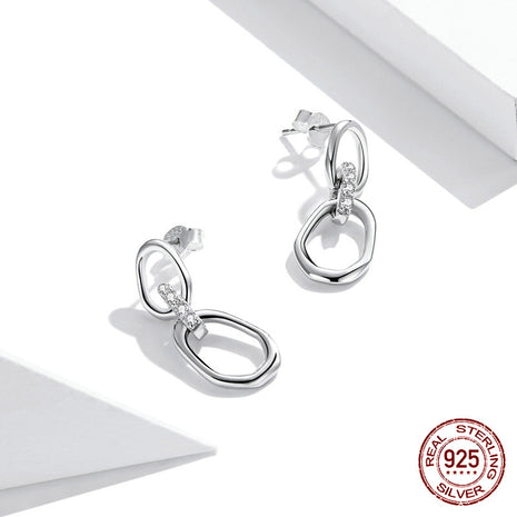 S925 Sterling Silver Double Buckle Earrings
