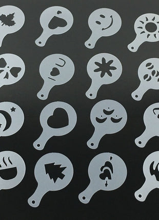 16 Pcs Plastic Garland Mold Fancy Coffee Model Thicken Coffee Milk Foam Spray Pattern Template