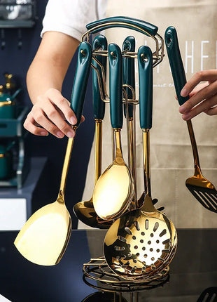 Set of 7 PCS Stainless Steel Kitchen Utensil with Stand