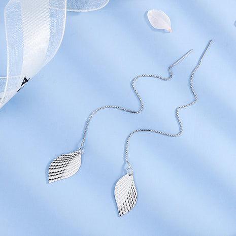 S925 Sterling Line Shiny Tree Leaf Earrings