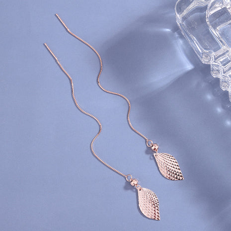 S925 Sterling Line Shiny Tree Leaf Earrings
