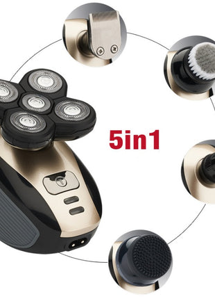 PowerGlide™ 5-in-1 Electric Shaver – 5-Blade Head Shaver + Beard, Nose & Grooming Trimmer