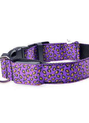 LED Safety Adjustable Nylon Leopard Dog Collar