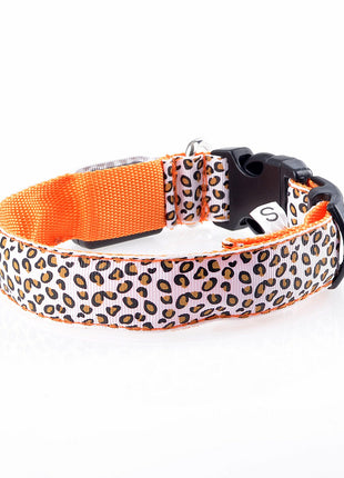 LED Safety Adjustable Nylon Leopard Dog Collar