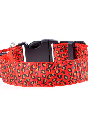 LED Safety Adjustable Nylon Leopard Dog Collar