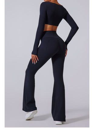 Autumn And Winter New Flared Pants Solid Color Sports Long-sleeve Suit