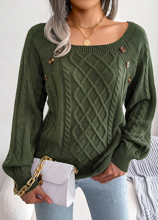 Square Neck Long Sleeve Knitted Sweater