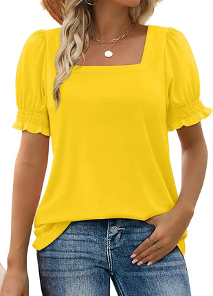 Spring And Summer U-neck Petal Sleeve Loose T-shirt