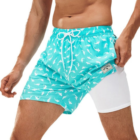 Cyan Fish Group Beach Trunks