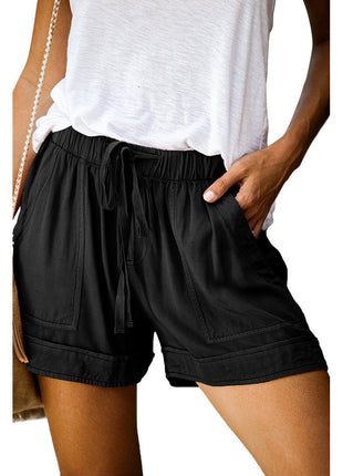 Wide Leg Loose High Waist Elastic Lace-up Shorts