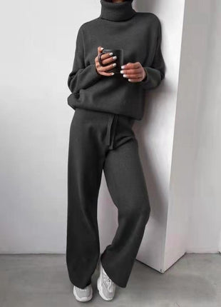 Turtleneck Sweater and Drawstring Straight Pants Set