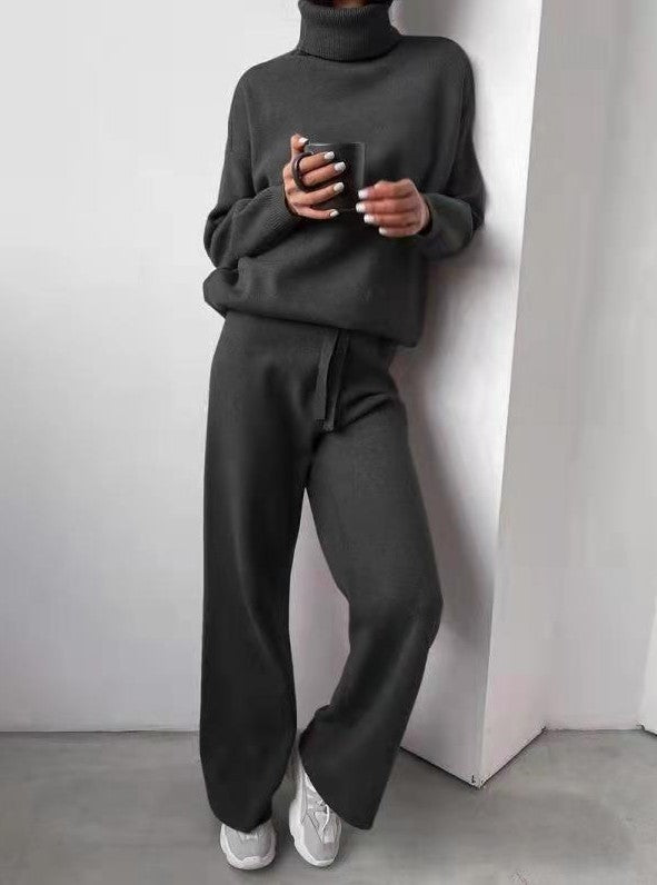 Turtleneck Sweater and Drawstring Straight Pants Set