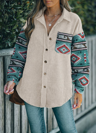 Ethnic Lapel Multi-color Lazy Long Shirt