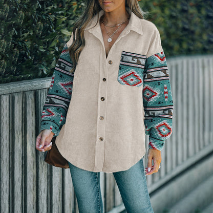 Ethnic Lapel Multi-color Lazy Long Shirt