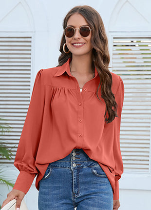 Simple Chiffon Pleated Long-sleeved Shirt