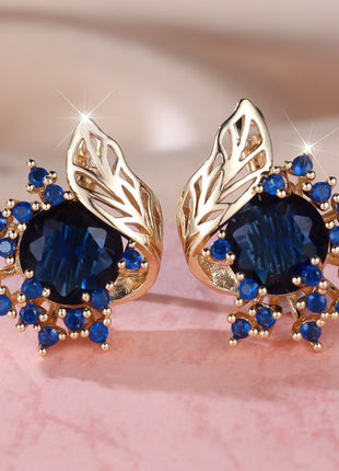 Round Flower Feather Zircon Earrings