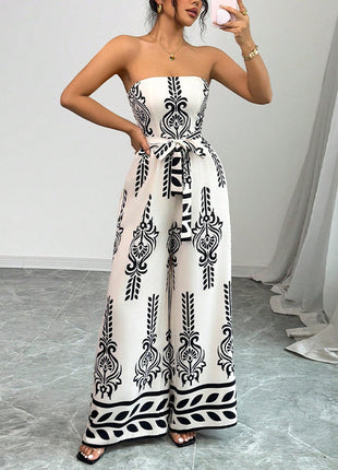 Wide-leg Slim Fit Tied Printed Jumpsuit
