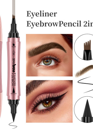 QIC 2IN1 Eyebrow & Eyeliner Double-headed 3D Micro-carved Liquid 4-fork