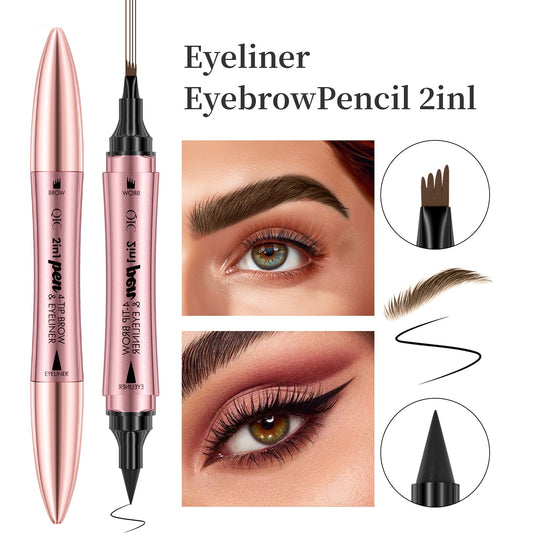 2IN1 Eyebrow & Eyeliner Double-headed 3D Micro-carved Liquid 4-fork
