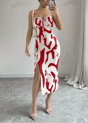 Summer Suspender Split Dress Slim Lace-up Dress