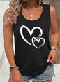 Casual Hearts Print Crew Neck Sleeveless Tank Top