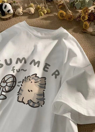 Hong Kong Style Half Sleeve Loose Cotton Short Sleeve