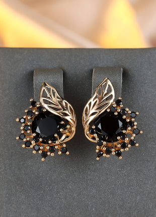 Round Flower Feather Zircon Earrings