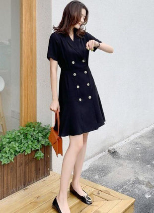 Double Breasted Fitted Waist Slim Fit Dress