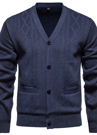 Cardigan Men's Long-sleeved Striped Sweater Fall Winter Coat Versatile Top