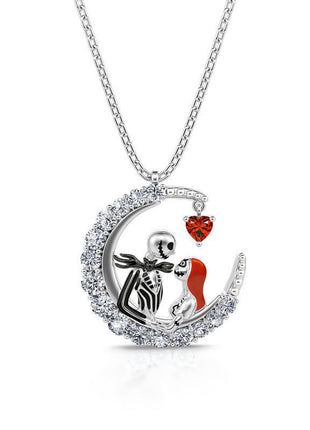 Halloween Moon-shaped Skull Necklace With Rhinestones