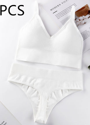 Thin French Style No Steel Ring Panties And Bra Set