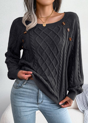 Square Neck Long Sleeve Knitted Sweater