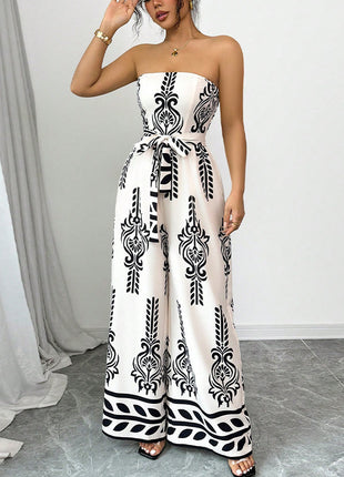 Wide-leg Slim Fit Tied Printed Jumpsuit