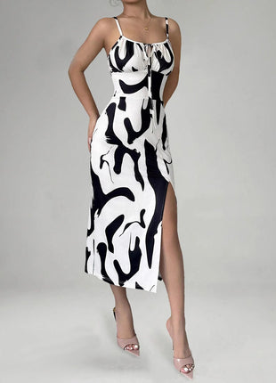 Summer Suspender Split Dress Slim Lace-up Dress