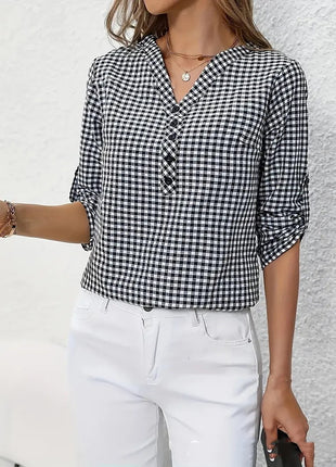 Elegant Retro Plaid Striped Long Sleeve Shirt